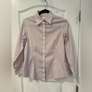 Brooks Brothers Fitted Stretch Red and White Striped Non-Iron Dress Shirt